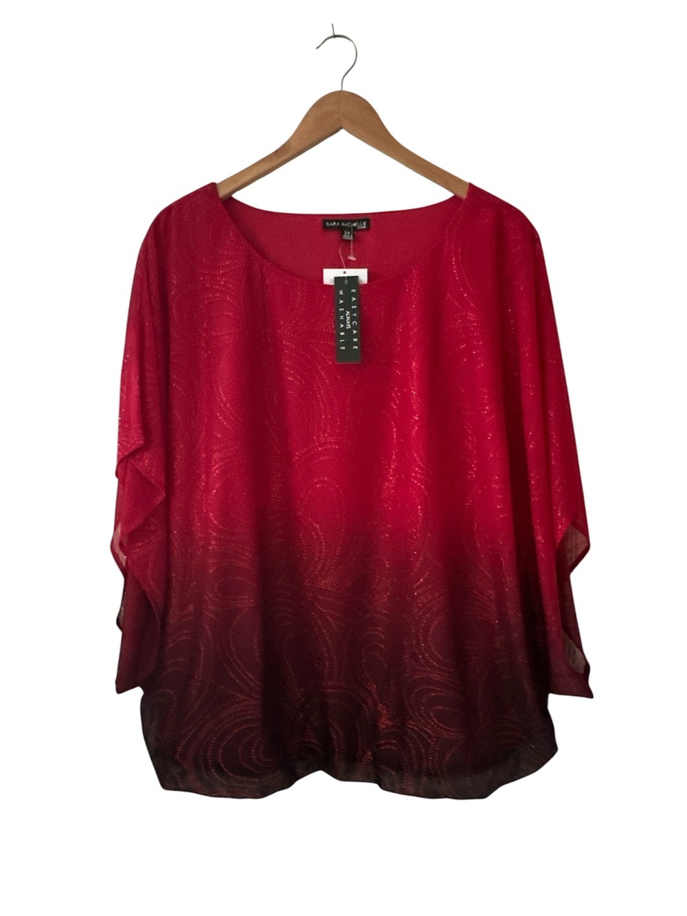 NWT Sara Michelle Red Ombre Sparkle Scoop Neck Tunic Top sz 2X